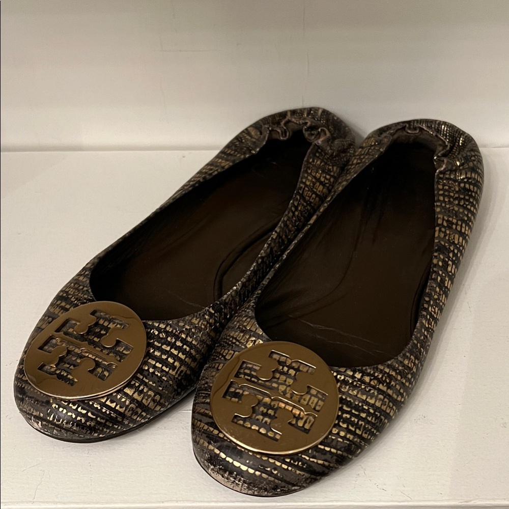 Tory Burch Reva Textured Bronze Flats